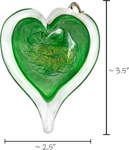 Luke Adams Glass Hanging Hearts – Hand Blown Glass Heart Ornament for Windows or Gifts – Colorful Blown Glass Hearts Decor (May - Emerald)