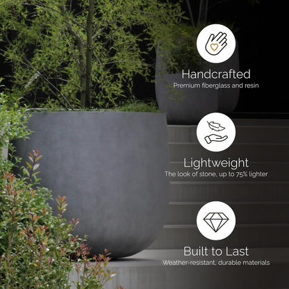 Mondo Large Planter – Sand Stone Finish – Fiberglass Indoor/Outdoor and Weather-Resistant Round Planter (33" D x 31.3" H Exterior, 31.5" D x 30.7" H Interior)