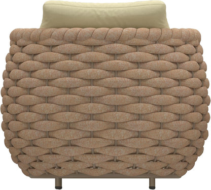 TWT 2 Pieces Patio Furniture Aluminum Armchair, All-Weather Outdoor Single Sofa with Teslin Rope Metal Chair with Light Yellow Cushions, Light Brown