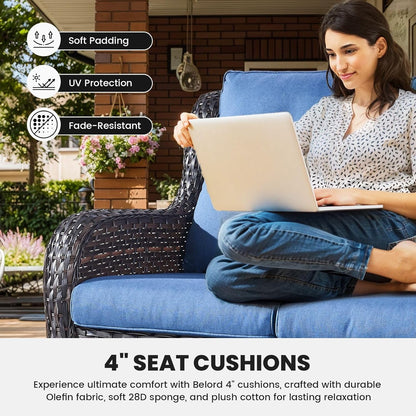Outdoor Furniture 3-Seater Rattan Sofa Patio Wicker Sofa Couch Furniture Set with Washable Cushions