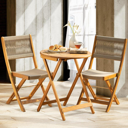 IDZO Wood Rope Design Heavy Duty 400lbs Capacity Patio Bistro Set 3 Piece Outdoor, Folding Chairs with Elegant