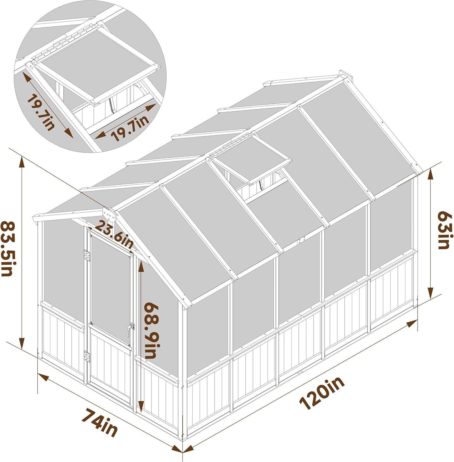 BlueWish 6x10FT Greenhouse, Greenhouse for Outdoor with Cedar Frame, Adjustable Vent, Wood Greenhouses with 6MM Polycarbonate Panel, Green House for Outside, Garden, Backyard