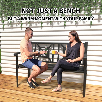 YLGJ&TIDY 50" Outdoor Bench, Metal Garden Bench, Patio Park Bench with Backrest & Armrests, Rust-Resistant, Perfect for Gardens, Parks, Porch, Lawn and Yard (BENCH05)