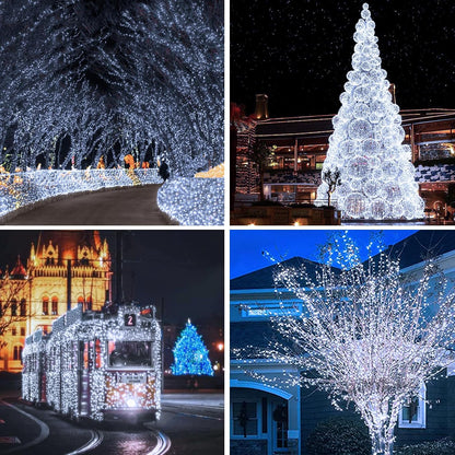 Solar Christmas String Lights Outside, 3 Pack Total 120FT 300 LED Solar Garden Twinkle Light Outdoor, Waterproof with 8 Modes Solar Fairy Lights for Patio Party Wedding Christmas Decor (Cool White)