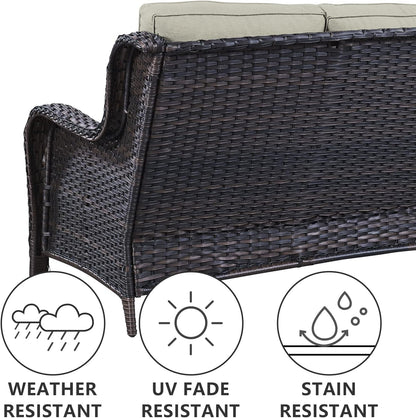 Outdoor Loveseat Small Patio Furniture 2 Seater Sofa Brown Wicker Couch Rattan Settee for Single-Family House
