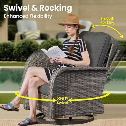 ovios 5 Pieces Patio Furniture Set, Outdoor Wicker Sofa with Swivel Chairs, Coffee Table, All Weather High Back Rattan Loveseat Couch with Comfy Cushions, Black