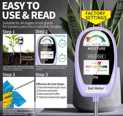HSLGOVE Soil Test Kit, 2-in-1 Soil Moisture Meter/Soil PH Meter, Dual Screen Soil Tester, Soil Moisture Meter for Plants Watering/Gardening for Lawn,Farm Indoor&Outdoor Use-AgatePurple