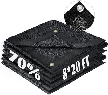 LOVE STORY 8x20FT 70% Black Shade Cloth Sun Shade Net with Grommets Sunblock Net Mesh Tarp for Garden,Plants Cover,Greenhouse and Patio