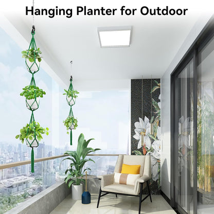 USLAI Macrame Plant Hanger Indoor Outdoor, Up to 4-15 inch Pot, Heavy 20lb Planters, Extra Long Strong Hanging Planter Basket Holder, Boho Home Decor, 49+72 Inch, Green (POTS NOT Included)
