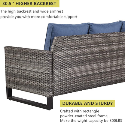 HUMMUH 7 Piece Patio Furniture with Fire Pit 30in 55,000 BTU,PE Wicker Outdoor Conversation Sets - Couch,Patio Swivel Chairs and Ottomans,Side Table for Porch,Garden,Backyard