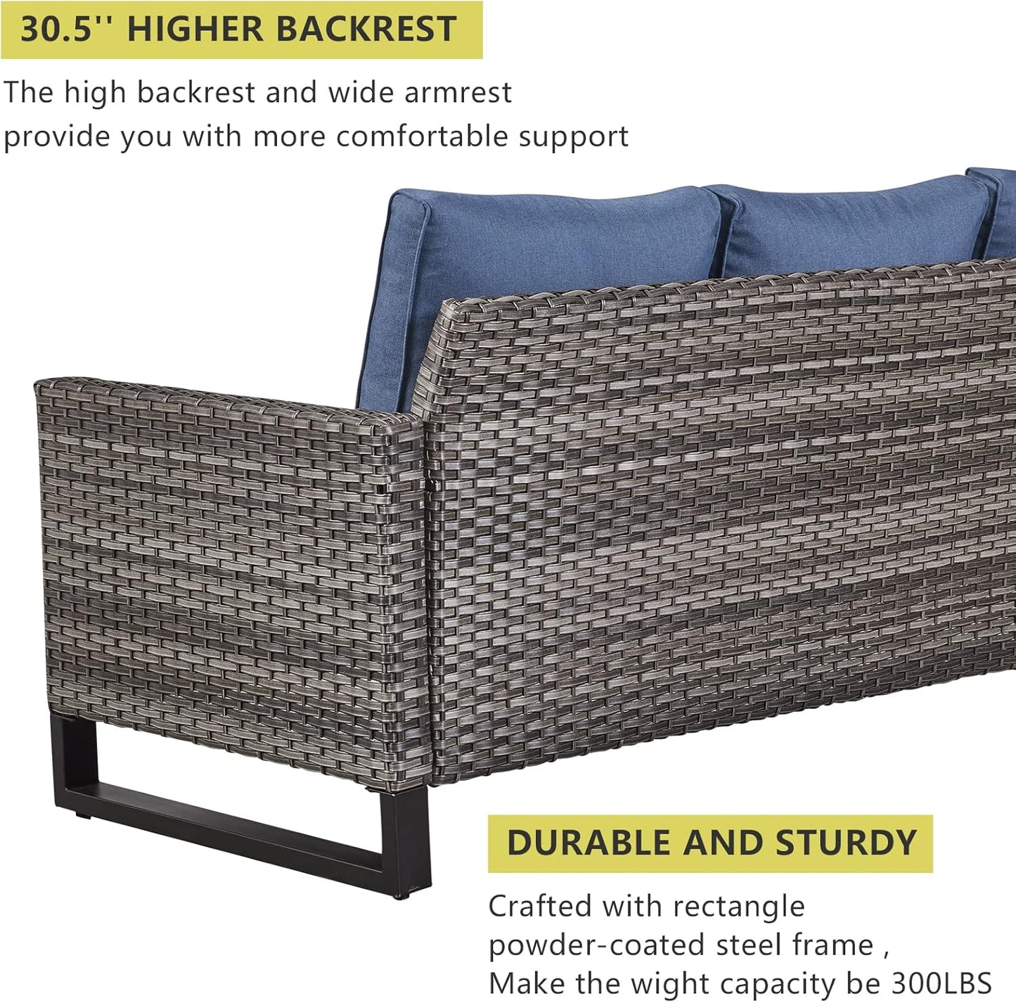 HUMMUH 5 Piece Patio Furniture Set Outdoor Sectional Sofa,PE Wicker Patio Swivel Rocker Chairs with Ottomans for Porch,Garden,Backyard