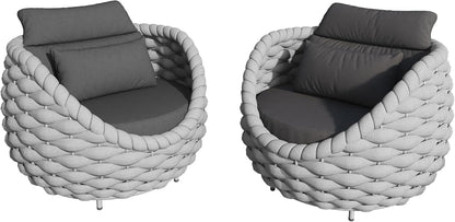 TWT 2 Pieces Patio Furniture Aluminum Armchair, All-Weather Outdoor Single Sofa, Metal Outdoor Chair with Dark Grey Cushions
