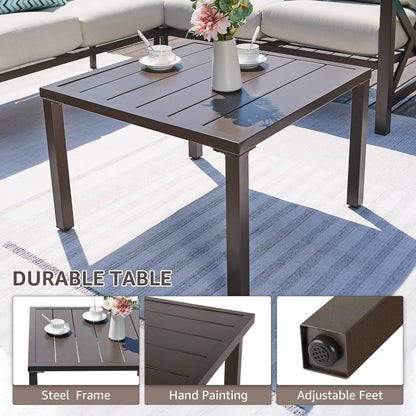 NATURAL EXPRESSIONS 6 Pieces Patio Furniture Sets, Metal Outdoor Sectional Furniture L Shape Patio Conversation Sets,Highback Frame,Metal Table,Large Waterproof Cover, 6.5" Olefin Cushions