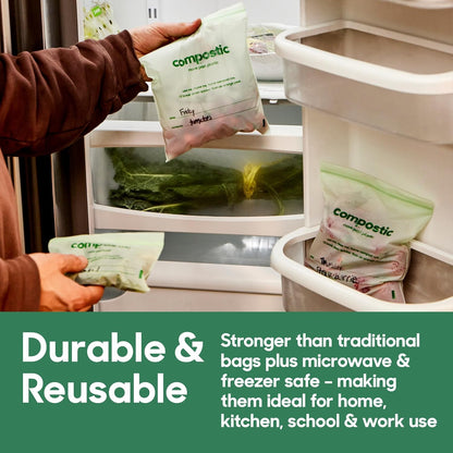 Home Compostable Resealable Snack Bags (6"x 3.5"), Microwave & Freezer Safe, Organic Food Storage Container, 100 Count