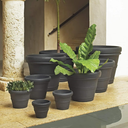 Crescent Garden Brunello Classic Rolled Rim Planter Pot, Indoor/Outdoor Weather-Safe Round Plant Pot, 20'' (Caviar Black)