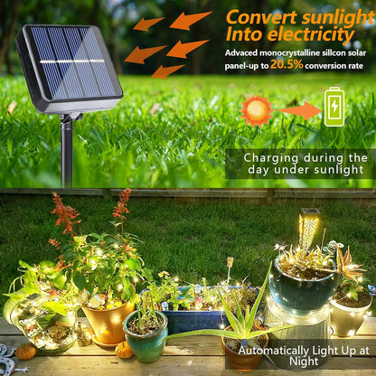 YEGUO Solar Fairy Lights Outdoor Waterproof, 4 Packs Each 33ft 100 LED Christmas Lights Warm White, 8 Modes Silver Wire Twinkle String Lights