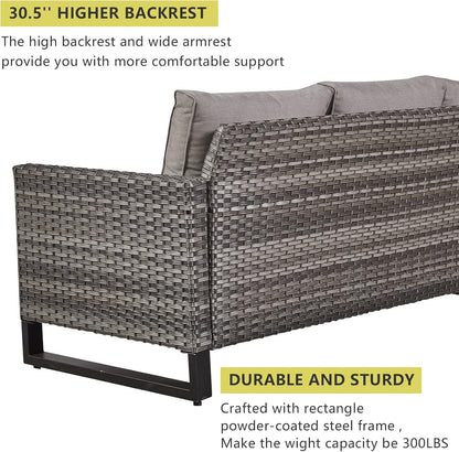 HUMMUH 6 Piece Patio Furniture Set Outdoor Sectional Sofa,PE Wicker Patio Swivel Rocker Chairs with Ottomans Side Table for Porch,Garden,Backyard