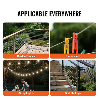 VEVOR 1/16 Wire Rope, 330 FT 304 Stainless Steel Cable with 80 Sleeves, 20 Thimbles, 450 lbs Breaking Strength, 7x7 Strands Marine Aircraft Grade for Handrail Stair Decking Fence Outdoors