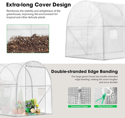 VIVOSUN 10x7x7 Ft. Large Walk in Greenhouse, Greenhouse Tunnel, Garden Plant Hot House with White PE Cover, Roll-up Zipper Door and Window for Outdoor, White