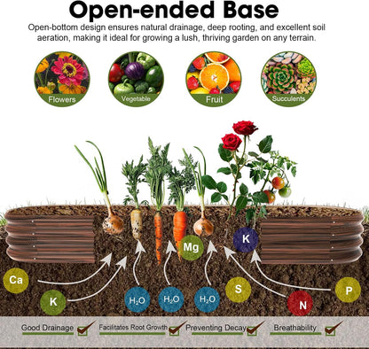 8x2x1ft Oval Galvanized Raised Garden Bed Outdoor 9-in-1 Large Metal Modular Planter Box Raised Beds for Gardening,Vegetables,Fruits,Flowers & Herbs (Brown)