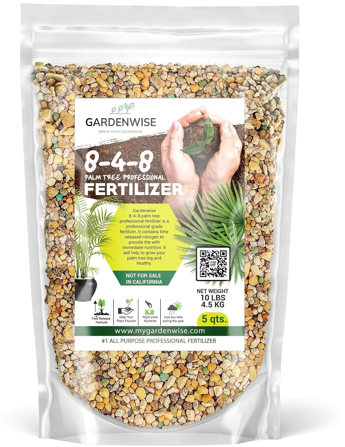 8-4-8 Professional Palm Tree Fertilizer Plant Food; for Indoor Potted Plants and Outdoor Landscape Palm Trees; Quick-Release Nitrogen Fertilizer and Continuous Feeding (10 QUARTS)