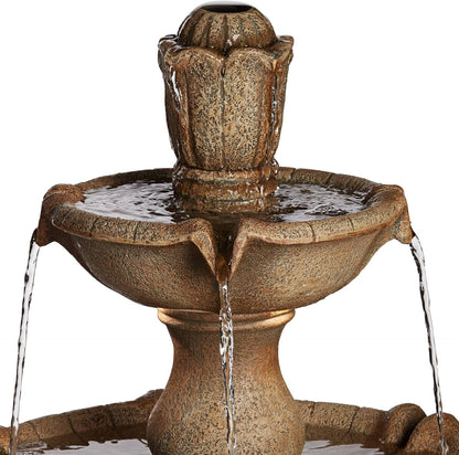 Arosco Modern Rustic Outdoor Floor Water Fountain with Light LED 43" High 3-Tiered Resin for Garden Patio Yard Deck Home Lawn Porch House Relaxation Exterior - John Timberland