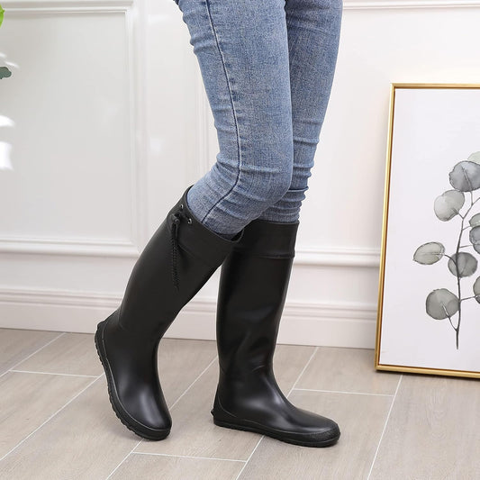 Asgard Packable Tall Rain Boots for Women Waterproof Rubber Garden Boots Ultra Lightweight Flat Mud Boots- NOT FOR WIDE CALF