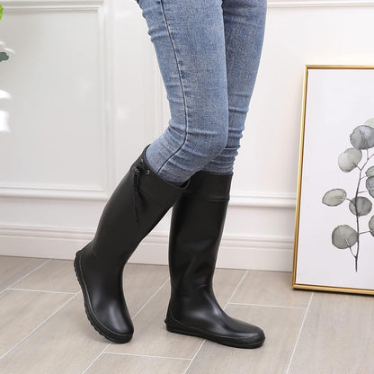 Asgard Packable Tall Rain Boots for Women Waterproof Rubber Garden Boots Ultra Lightweight Flat Mud Boots- NOT FOR WIDE CALF
