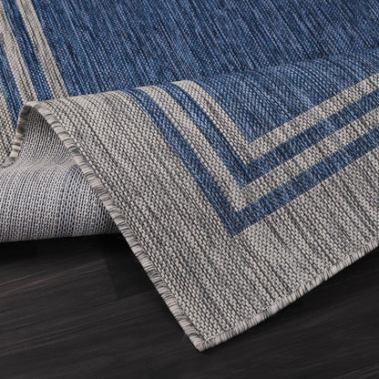 Bordered Outdoor Rug 10x14 Washable Outside Carpet for Indoor Patio Porch Waterproof Easy Cleaning Non Shedding Area Rugs Navy 10 x 14