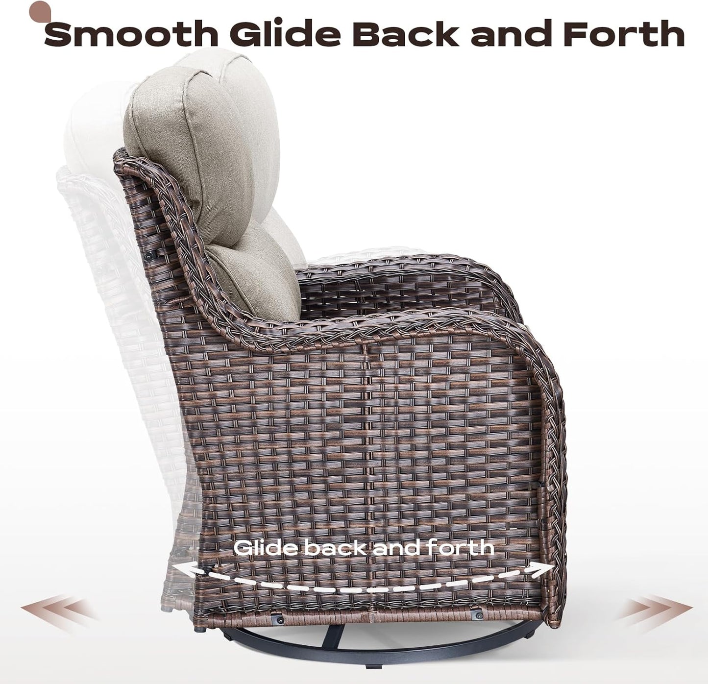 Wicker Outdoor Patio Furniture Set - 6 Piece Patio Conversation Sets with Swivel Rocker Chairs, Ottomans, Sofa and Side Table, 6 inch Cushions, Waterproof Wicker, for Porch Deck Brown/Beige