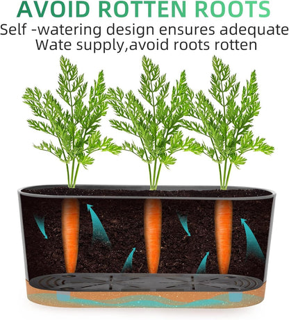 QCQHDU 16" L x 7.6" W x 7" H Window Planter Box, 2 Pack Self Watering Pots for Indoor Plants with Drainage Holes & Saucer, Outdoor Flower Pots Home Garden Modern Decor