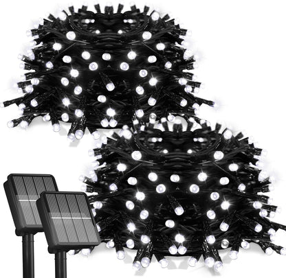 2Pack-Solar String Lights, 78Ft 200 LED Solar Lights Outdoor with 8 Modes ，Solar String Lights Outdoor Waterproof for Yard, Fence,Balcony, Party,Christmas Tree Decorations (Cold White)