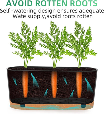 QCQHDU 16" L x 7.6" W x 7" H Window Planter Box, 2 Pack Self Watering Pots for Indoor Plants with Drainage Holes & Saucer, Outdoor Flower Pots Home Garden Modern Decor