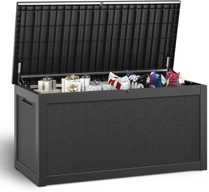 NUNU LAB 260 Gallon Outdoor Storage Box,Resin Large Sturdy Deck Box, Backyard Outside Storage Box Waterproof with Double Wall Panels,Package Delivery Garden Outdoor Hose Bin