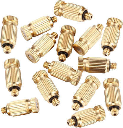 Mornajina 20 Packs Brass Misting Nozzles Mister Replacement Nozzles for Outdoor Cooling System, Misting System Heads Sprayer 0.020" (0.5 mm) 10-24 UNC, High Pressure