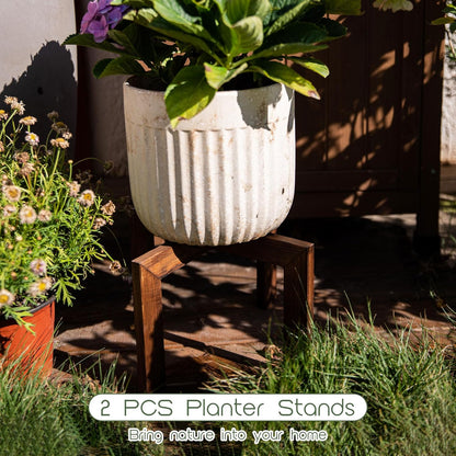 HPC DECOR 2 Pack Wood Plant Stand-Mid Century Modern Planter Stands-Wooden Flower Pot Stands Riser,Low Short Plant Stands Indoor-Modern Minimalist Wooden Stool for Plant Pot Holder, Fit 5-15 Inch Pot.