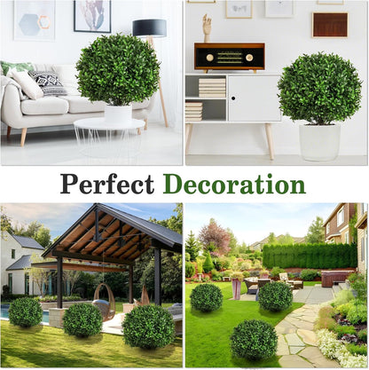 Artificial Olive Leaf Boxwood Topiary Ball Trees, Set of 2 UV Resistant 16in Outdoor Plants – Artificial Bonsai, Miniature Trees, Garden, Curb Appeal