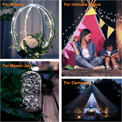 QITONG Extra-Long 144FT White Solar Fairy Lights, 2 Pack Total 400LED Solar String Lights Outdoor Waterproof, 8 Modes Silver Wire Solar Twinkle Mini Lights