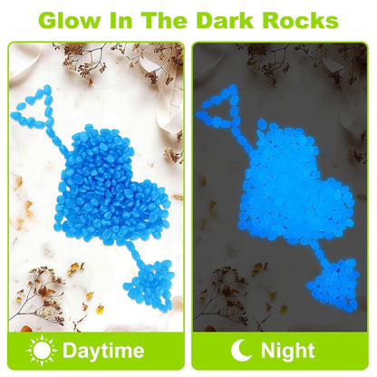200pc Blue Glow in The Dark Stones Blue Pebbles Glow Fish Tank Rocks Luminous Pebbles for Outdoor Decor Garden Luminous Stone Glow Stones for Yard Walkway Pathway Aquarium,Blue