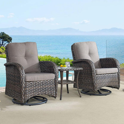 HUMMUH 5-Piece Patio Furniture Wicker Outdoor Conversation Set,All-Weather Rattan Swivel Chairs Bistro Set with Loveseat Coffee Table for Backyard,Poolside,Deck(Brown/Grey)