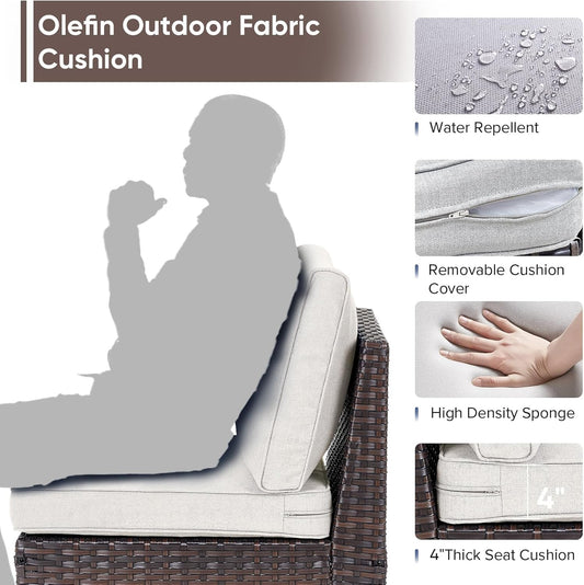 HUMMUH Outdoor Modular Sectional Couch All Weather PE Wicker Patio Sofa Half-Moon Loveseat for Garden Porch Backyard