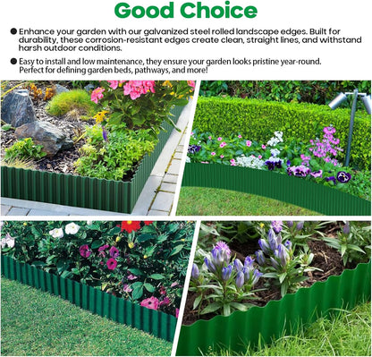 Corrugated Metal Garden Edging, Sturdy Tall Landscape Edging Borders, Perfect DIY for Flower Beds, Lawn and Pathway, Tree Surrounds, Paver Edges (Green, 6"×20FT)