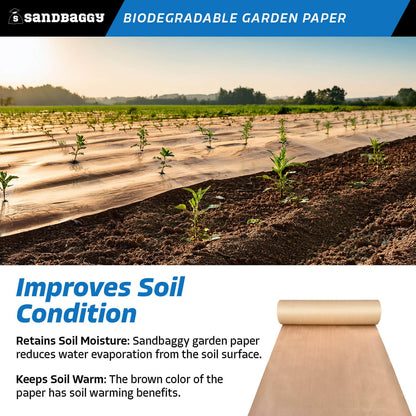 Sandbaggy Biodegradable Landscape Fabric - Garden Paper for Weeds - Paper Mulch Rolls - Made in America (2 ft x 475 ft, 25)