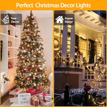 4 Pack 180FT Solar String Lights for Outside, Super Bright 320 LED Solar Light Outdoor Waterproof with 8 Modes, Green Wire Solar Twinkle Fairy Lights for Xmas Tree Party Yard Decorations (Warm White)