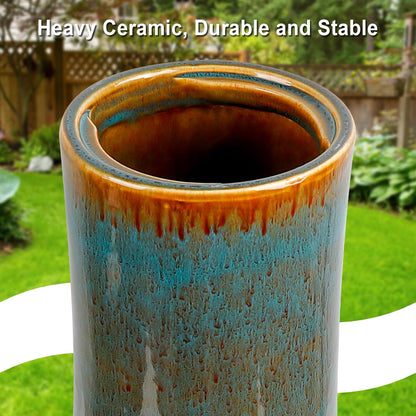Ceramic Bird Bath for Outdoors, 21.5 inch Heavy Duty Bird Bath，Weather-Resistant Birdbath for Outdoor Garden Use, Attracts Birds, Elegant Yard Décor - Blue
