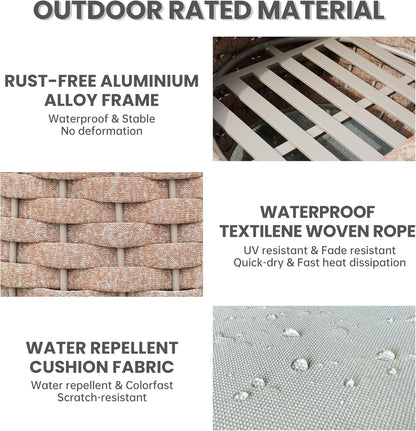 Aluminum Patio Conversation Set: 5 Pieces Deck Furniture Set All Weather - Cushioned Woven Rope Outdoor Sofa Set Assembled - Metal Modern Couch Set for 400 lbs Porch Garden Hotel, Terracotta