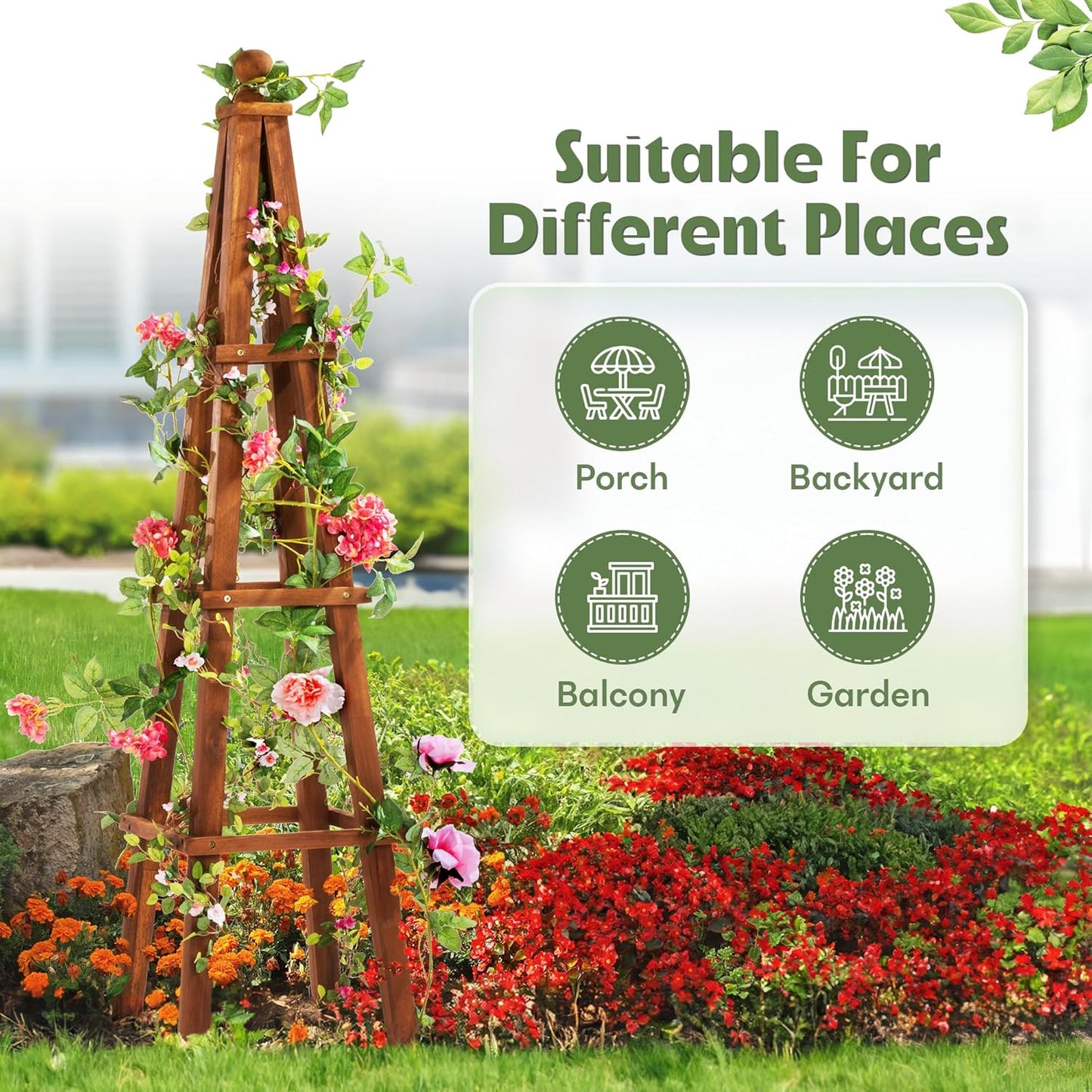 Idzo 61-Inch Wood Obelisk Trellis for Climbing Plants, Outdoor & Indoor Garden Decor, Light Brown, Durable, Space-Saving, Easy Assembly, Ideal for Patio & Yard – Upgraded 2025