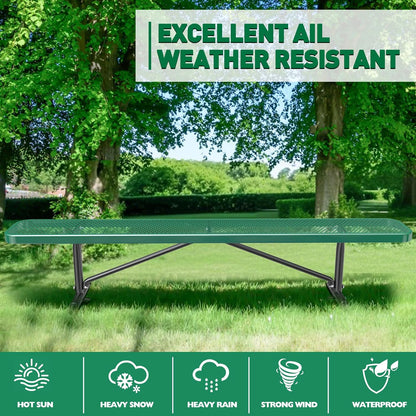 Thermoplastic Coated Iron Park Bench for Outside, Heavy Duty Metal Garden Bench, Expanded Commercial Grade Seating for Shopping Malls, Lawn Yard Porch Entryway (Green without Backrest, 96IN)