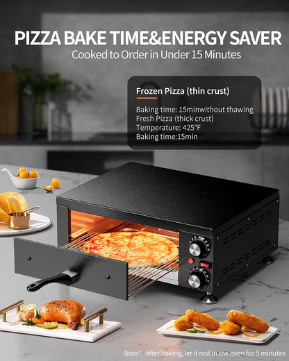 Electric Pizza Oven Indoor Countertop Pizza Oven Commercial Pizza Maker Machine for Home with Timer Stainless Steel Pizza Cooker, Suitable for Both Commercial and Home Use (Black)