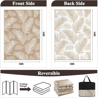 Pauwer Waterproof Outdoor Rug 10x14, Reversible Plastic Straw Patio Camping Rug, Indoor Outdoor RV Mat Carpet for Deck, Camper, Porch, Balcony, Backyard, Picnic, Leaf Brown